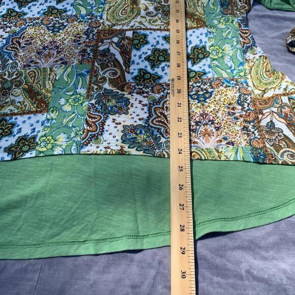 Cato Womens Contrast Top Green Back Patchwork Front Assymetrical Hem Size XL - Picture 7 of 7